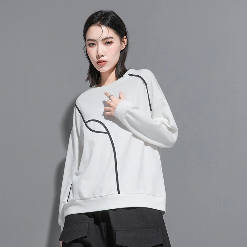 2024欧米春秋せラウンドネック トップス大きいサイズ tシャツ黒白長袖ロングTシャツ上着スウエット 2024欧米春秋せラウンドネック トップス大きいサイズ tシャツ黒白長袖ロングTシャツ上着スウエット