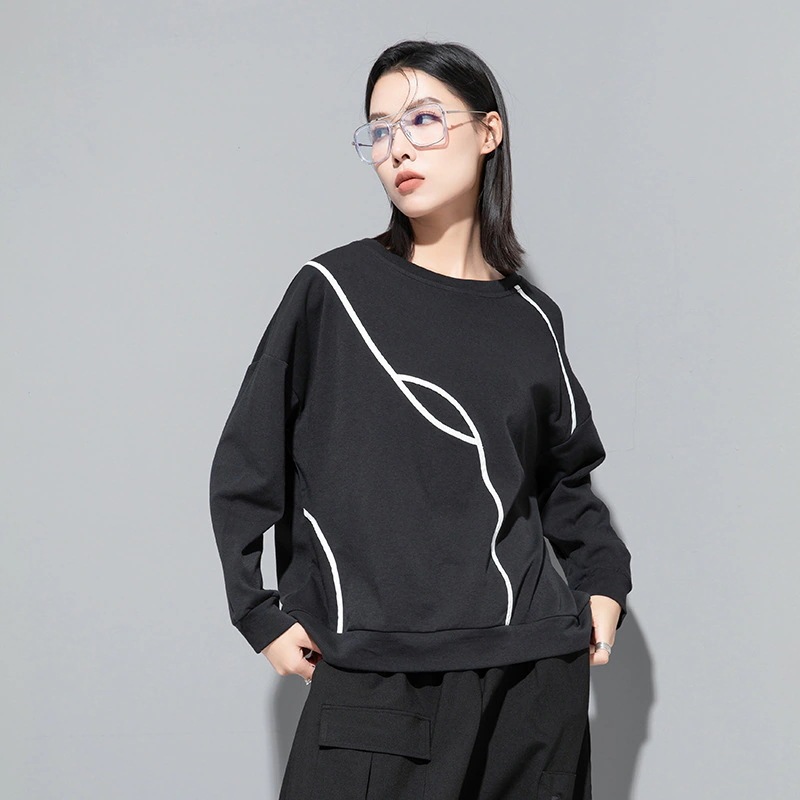 2024欧米春秋せラウンドネック トップス大きいサイズ tシャツ黒白長袖ロングTシャツ上着スウエット 2024欧米春秋せラウンドネック トップス大きいサイズ tシャツ黒白長袖ロングTシャツ上着スウエット