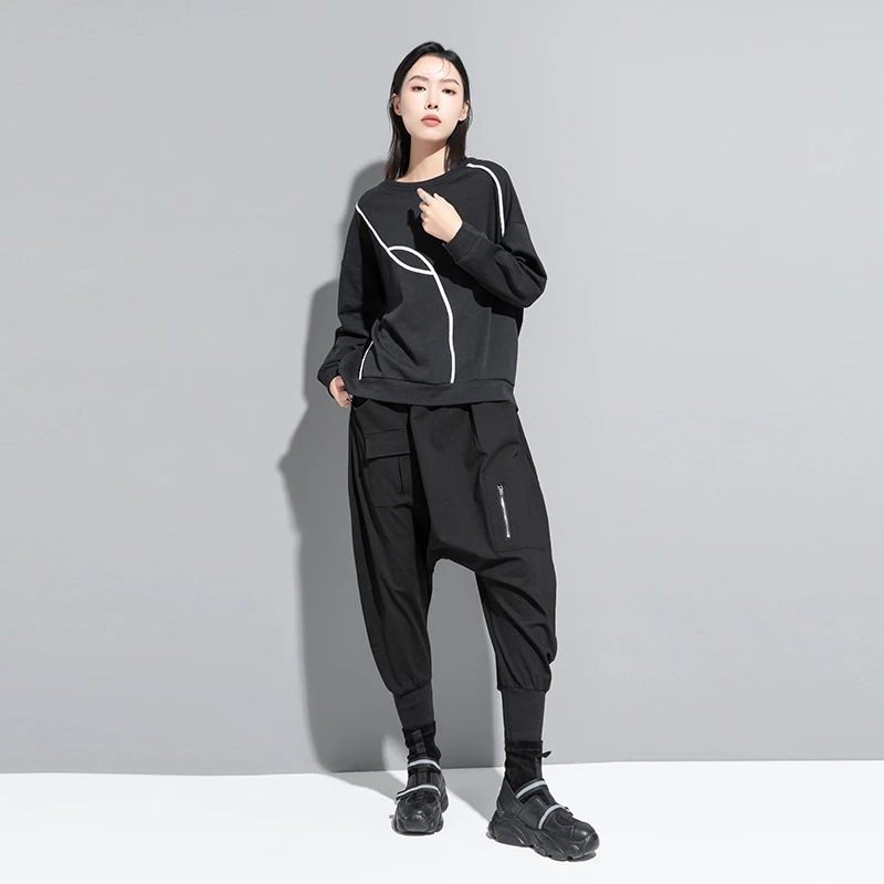 2024欧米春秋せラウンドネック トップス大きいサイズ tシャツ黒白長袖ロングTシャツ上着スウエット 2024欧米春秋せラウンドネック トップス大きいサイズ tシャツ黒白長袖ロングTシャツ上着スウエット