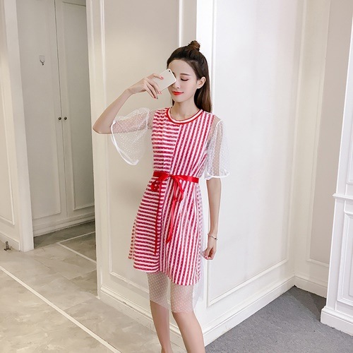 1379 . ストライプシースルーミニワンピース(レッド)2019 春夏 sale カジュアル 女子会 ランチ 通学 普段使い 1379 . ストライプシースルーミニワンピース(レッド)2019 春夏 sale カジュアル 女子会 ランチ 通学 普段使い