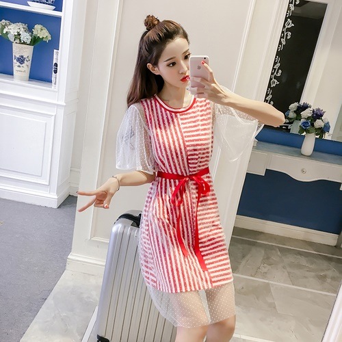 1379 . ストライプシースルーミニワンピース(レッド)2019 春夏 sale カジュアル 女子会 ランチ 通学 普段使い 1379 . ストライプシースルーミニワンピース(レッド)2019 春夏 sale カジュアル 女子会 ランチ 通学 普段使い