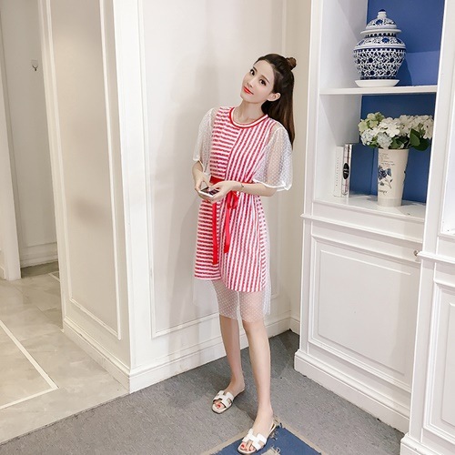 1379 . ストライプシースルーミニワンピース(レッド)2019 春夏 sale カジュアル 女子会 ランチ 通学 普段使い 1379 . ストライプシースルーミニワンピース(レッド)2019 春夏 sale カジュアル 女子会 ランチ 通学 普段使い