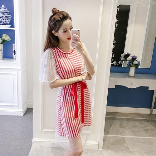 1379 . ストライプシースルーミニワンピース(レッド)2019 春夏 sale カジュアル 女子会 ランチ 通学 普段使い 1379 . ストライプシースルーミニワンピース(レッド)2019 春夏 sale カジュアル 女子会 ランチ 通学 普段使い