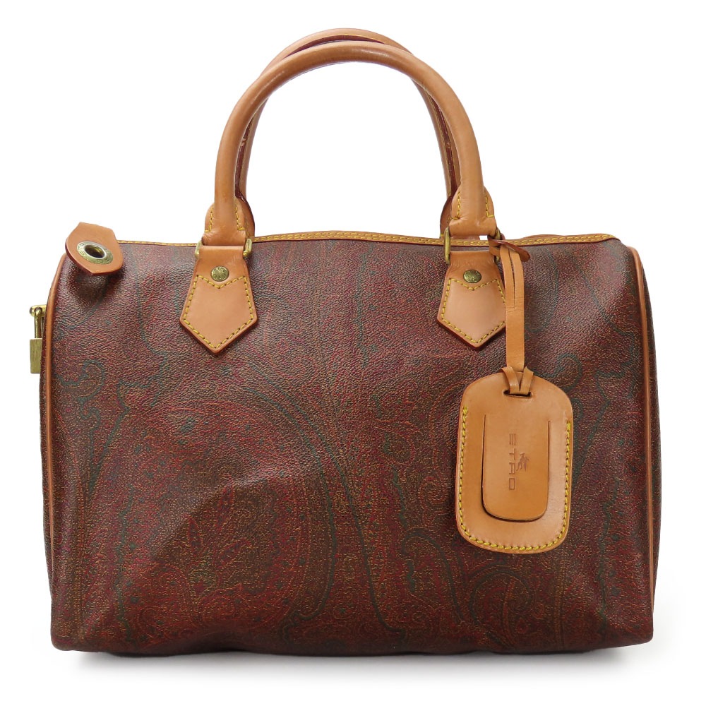 中古 ハンドバッグ PVC レザー ブラウン マルチカラー ペイズリー柄