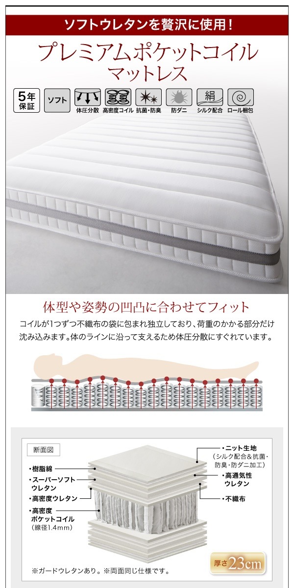 [組立設置付]大型 フロアベッド [ラトゥース] プレミアムポケットコイルマットレス付 セミシングル ブラック [マットレス]白