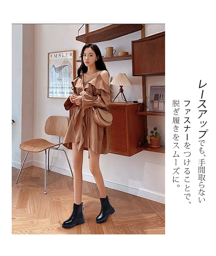 [3日内に発送]レースアップ ブーツ ミドルブーツ レディース 編み上げブーツ レースアップブーツ 裏起毛 インソール 袴ブーツ 保温 防 5cmヒール ダブル バックジッパー ラウンドトゥ ハイヒー