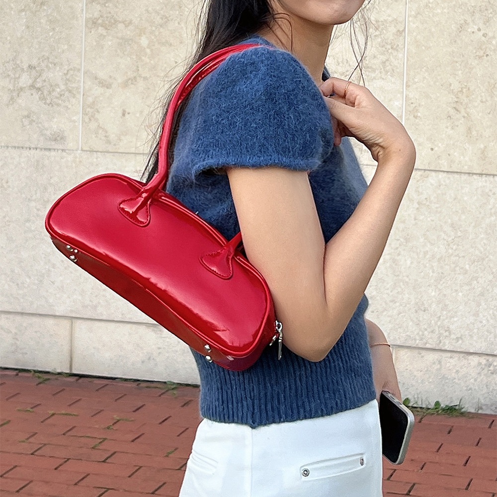 레드 에나멜 바게트백 여름 휴양지가방 탑핸들 숄더백