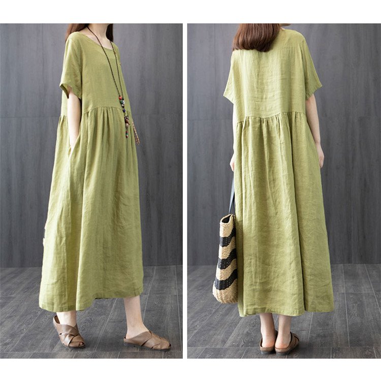 ファッションゆったり 綿麻混風 Aライン ロング丈 ワンピース 体型カバー 着痩せ 大きいサイズ ロ ニットワンピ 独特の素材 Www Quartzhotel Mx