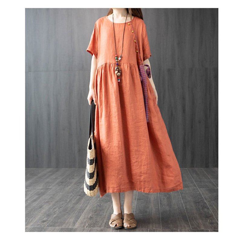ファッションゆったり 綿麻混風 Aライン ロング丈 ワンピース 体型カバー 着痩せ 大きいサイズ ロ ニットワンピ 独特の素材 Www Quartzhotel Mx