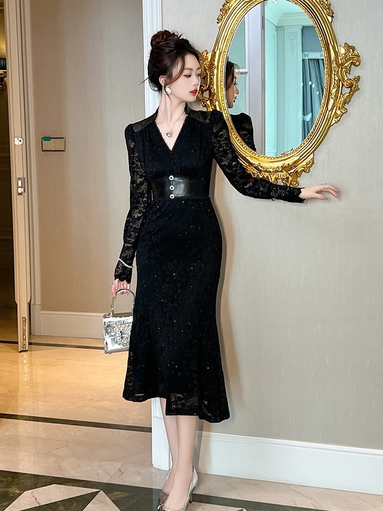 2024新品 大人 レース PUレザー ドッキング ワンピース ドレス パーティー キャバ 大人 同窓会 披露宴 卒業式 結婚式 演奏会 ウェディング 二次会 メガ割