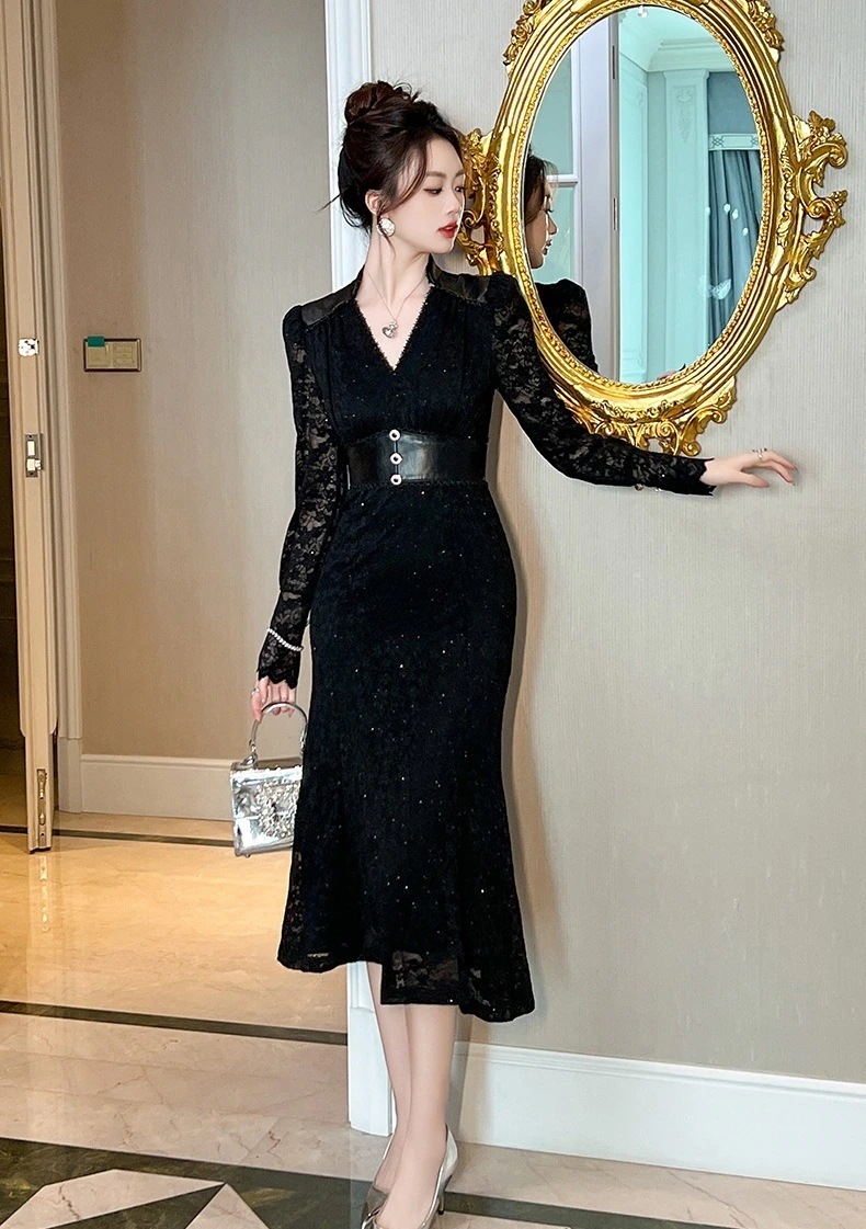 2024新品 大人 レース PUレザー ドッキング ワンピース ドレス パーティー キャバ 大人 同窓会 披露宴 卒業式 結婚式 演奏会 ウェディング 二次会 メガ割