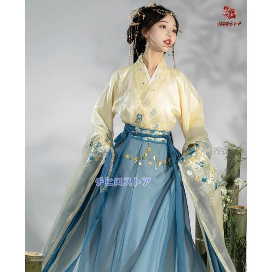 【激安販売】レディース 中華コスプレ衣装 華やか3点セット 振袖 交差襟 色違いブラウス2枚+巻きスカート 光沢感 花刺繍 中国古代 皇后 貴妃 コスプレ 仮装 変装 ウエストチ 【激安販売】レディース 中華コスプレ衣装 華やか3点セット 振袖 交差襟 色違いブラウス2枚+巻きスカート 光沢感 花刺繍 中国古代 皇后 貴妃 コスプレ 仮装 変装 ウエストチ