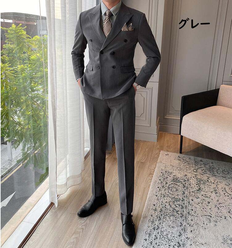 スーツダブルスーツメンズオールシーズン2点セットジャケット+ズlボンメンズスーツ上下セットフォーマルスリムビジネススーツ大きいサイズ6Lまで細身紳士服卒業式成人式結婚式通勤就職活披露宴葬式喪服上品おし