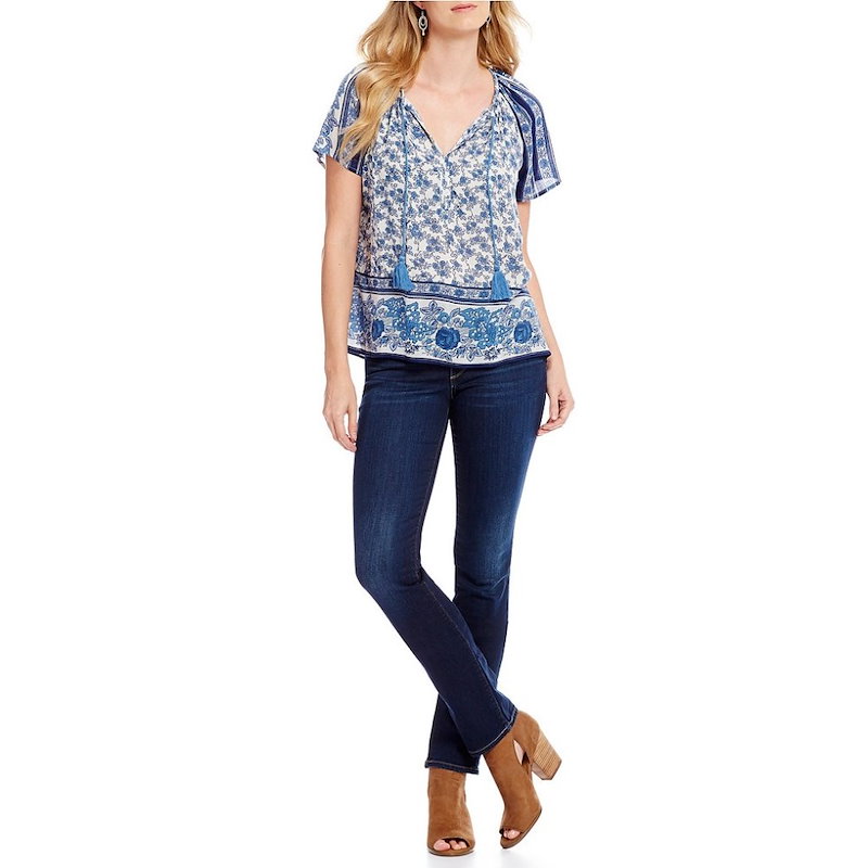 ラッキーブランド レディース トップス ブラウス・シャツ【Lucky Brand Tassel Tie-Neck Floral Border Print Peasant Top】Blue Multi ラッキーブランド レディース トップス ブラウス・シャツ【Lucky Brand Tassel Tie-Neck Floral Border Print Peasant Top】Blue Multi