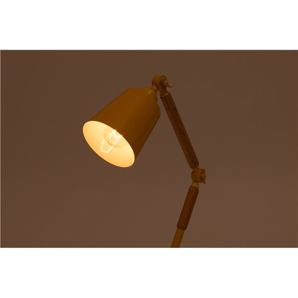 デスクライト 約幅17cm イエロー スチール 天然木 ラバーウッド 電球付 LED電球対応 照明器具 リビング 在宅ワーク 組立式