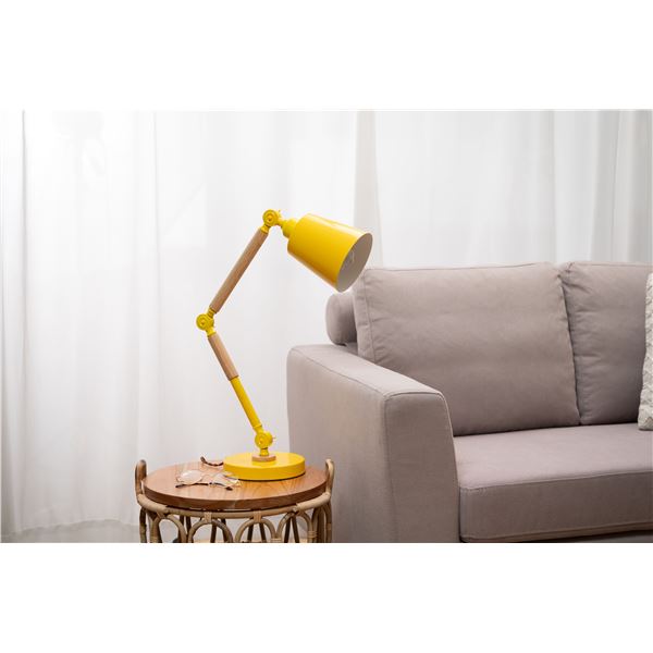 デスクライト 約幅17cm イエロー スチール 天然木 ラバーウッド 電球付 LED電球対応 照明器具 リビング 在宅ワーク 組立式