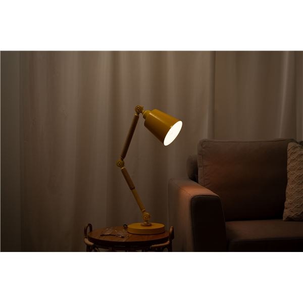 デスクライト 約幅17cm イエロー スチール 天然木 ラバーウッド 電球付 LED電球対応 照明器具 リビング 在宅ワーク 組立式