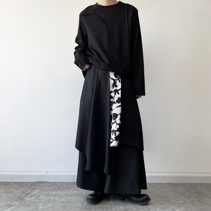 切替袴パンツ ワイドパンツ モノクロフラワー ワイドレッグパンツ スカーチョ ビッグシルエット ルーズパンツ ワイドシルエト オーバーサイズ ダボパン ハーレムパンツ メンズ ストリート モード系 サ 切替袴パンツ ワイドパンツ モノクロフラワー ワイドレッグパンツ スカーチョ ビッグシルエット ルーズパンツ ワイドシルエト オーバーサイズ ダボパン ハーレムパンツ メンズ ストリート モード系 サ