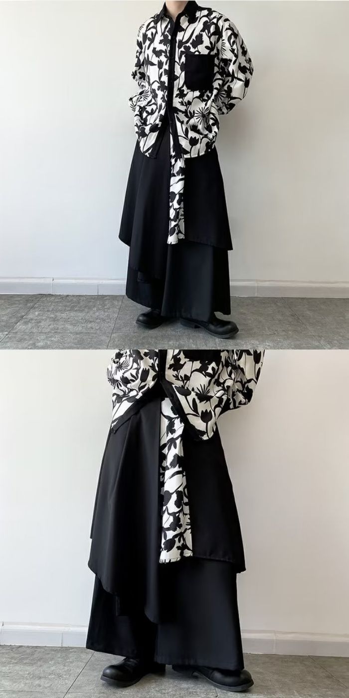 切替袴パンツ ワイドパンツ モノクロフラワー ワイドレッグパンツ スカーチョ ビッグシルエット ルーズパンツ ワイドシルエト オーバーサイズ ダボパン ハーレムパンツ メンズ ストリート モード系 サ 切替袴パンツ ワイドパンツ モノクロフラワー ワイドレッグパンツ スカーチョ ビッグシルエット ルーズパンツ ワイドシルエト オーバーサイズ ダボパン ハーレムパンツ メンズ ストリート モード系 サ