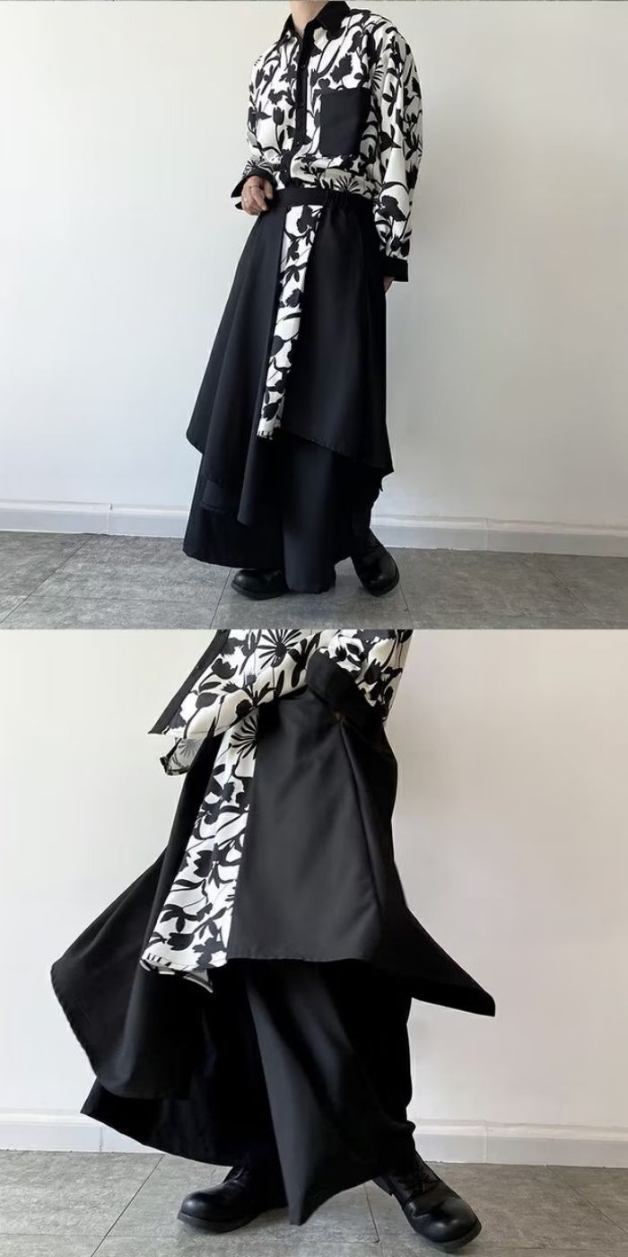 切替袴パンツ ワイドパンツ モノクロフラワー ワイドレッグパンツ スカーチョ ビッグシルエット ルーズパンツ ワイドシルエト オーバーサイズ ダボパン ハーレムパンツ メンズ ストリート モード系 サ 切替袴パンツ ワイドパンツ モノクロフラワー ワイドレッグパンツ スカーチョ ビッグシルエット ルーズパンツ ワイドシルエト オーバーサイズ ダボパン ハーレムパンツ メンズ ストリート モード系 サ