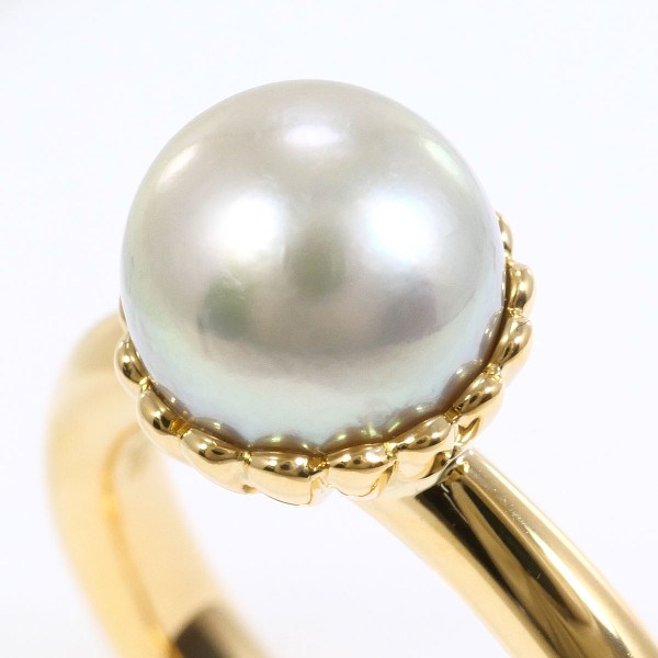 K18 18金 YG リング 指輪 13号 アコヤ真珠 約9mm カード鑑別書 ジュエリー 中古 K18 18金 YG リング 指輪 13号 アコヤ真珠 約9mm カード鑑別書 ジュエリー 中古