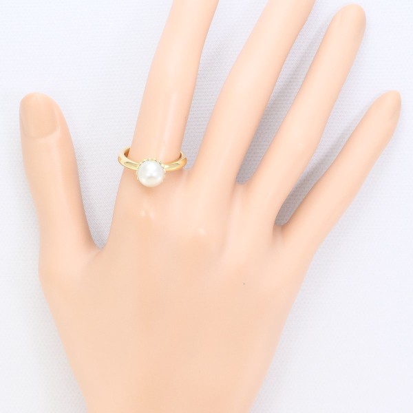 K18 18金 YG リング 指輪 13号 アコヤ真珠 約9mm カード鑑別書 ジュエリー 中古 K18 18金 YG リング 指輪 13号 アコヤ真珠 約9mm カード鑑別書 ジュエリー 中古