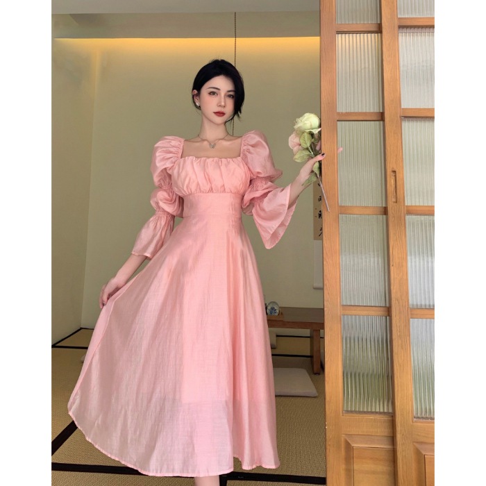 フレンチヘボン風ホワイトウエストドレス妖精春長袖初恋チュチュスカートミモレ丈スカート フレンチヘボン風ホワイトウエストドレス妖精春長袖初恋チュチュスカートミモレ丈スカート