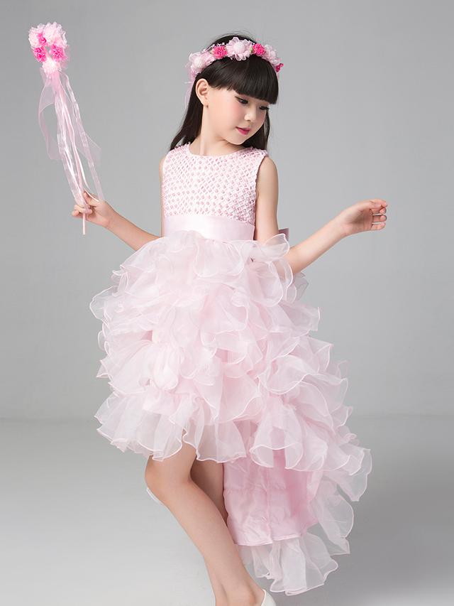 4色 子供 ドレス ロング ミモレ丈 プリンセス 大人っぽい 可愛い キッズドレス ピアノ 発表会 女の子 誕生日 おしゃれ 子ども 結婚式 フォーマル 子供服 パール リボン フリル ノースリーブ