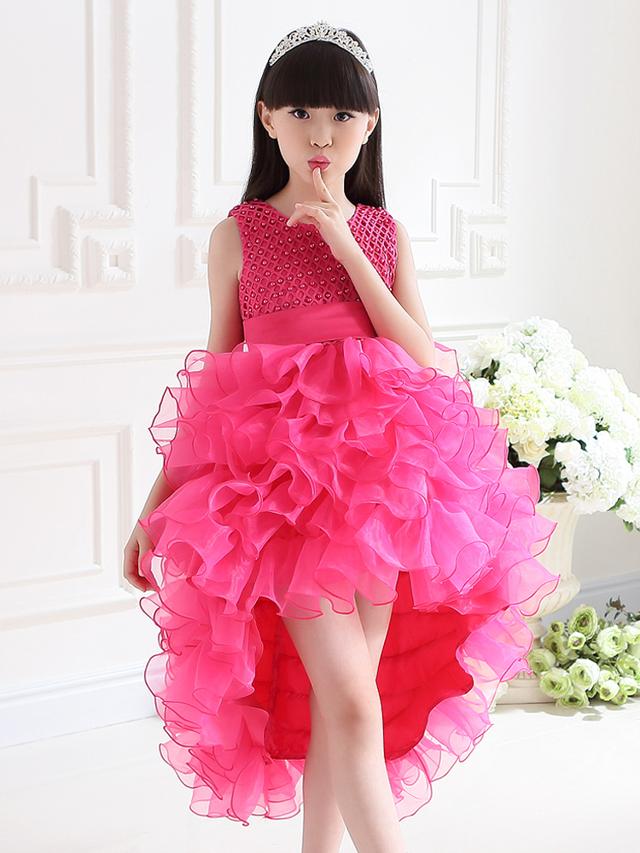 4色 子供 ドレス ロング ミモレ丈 プリンセス 大人っぽい 可愛い キッズドレス ピアノ 発表会 女の子 誕生日 おしゃれ 子ども 結婚式 フォーマル 子供服 パール リボン フリル ノースリーブ