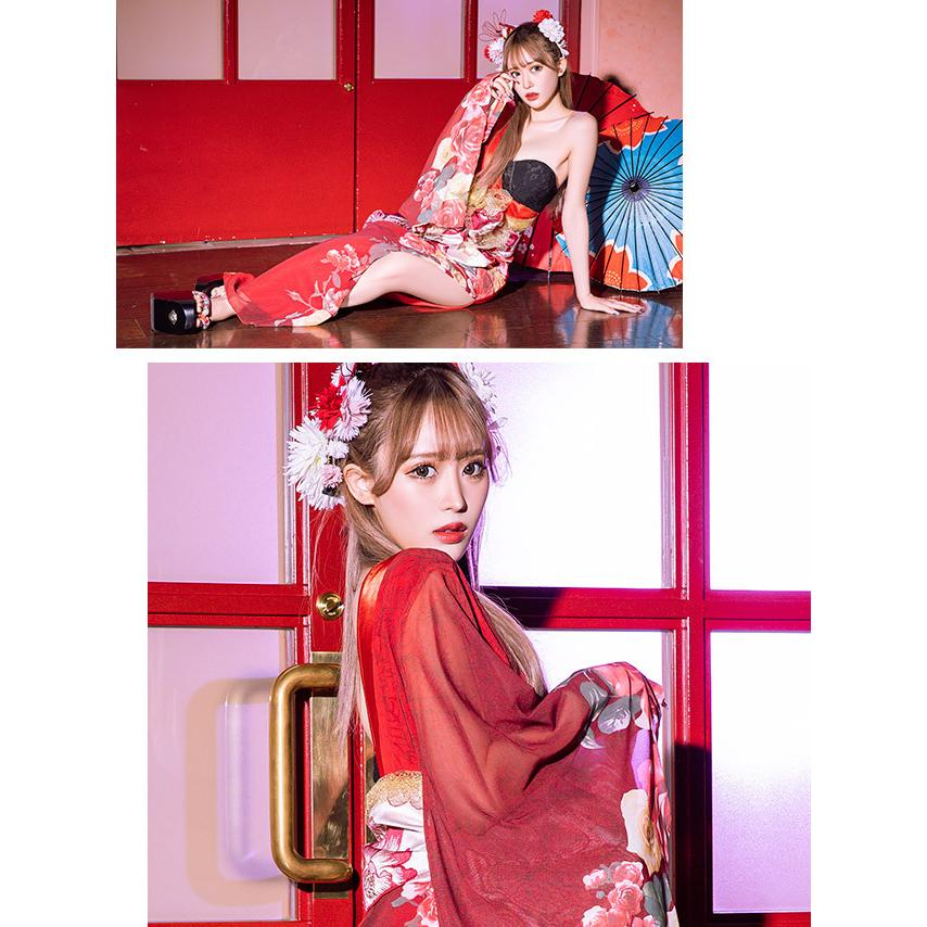 花魁 コスプレ 衣装 ドレス 3点セット 赤 黒 セクシー レディース 花魁