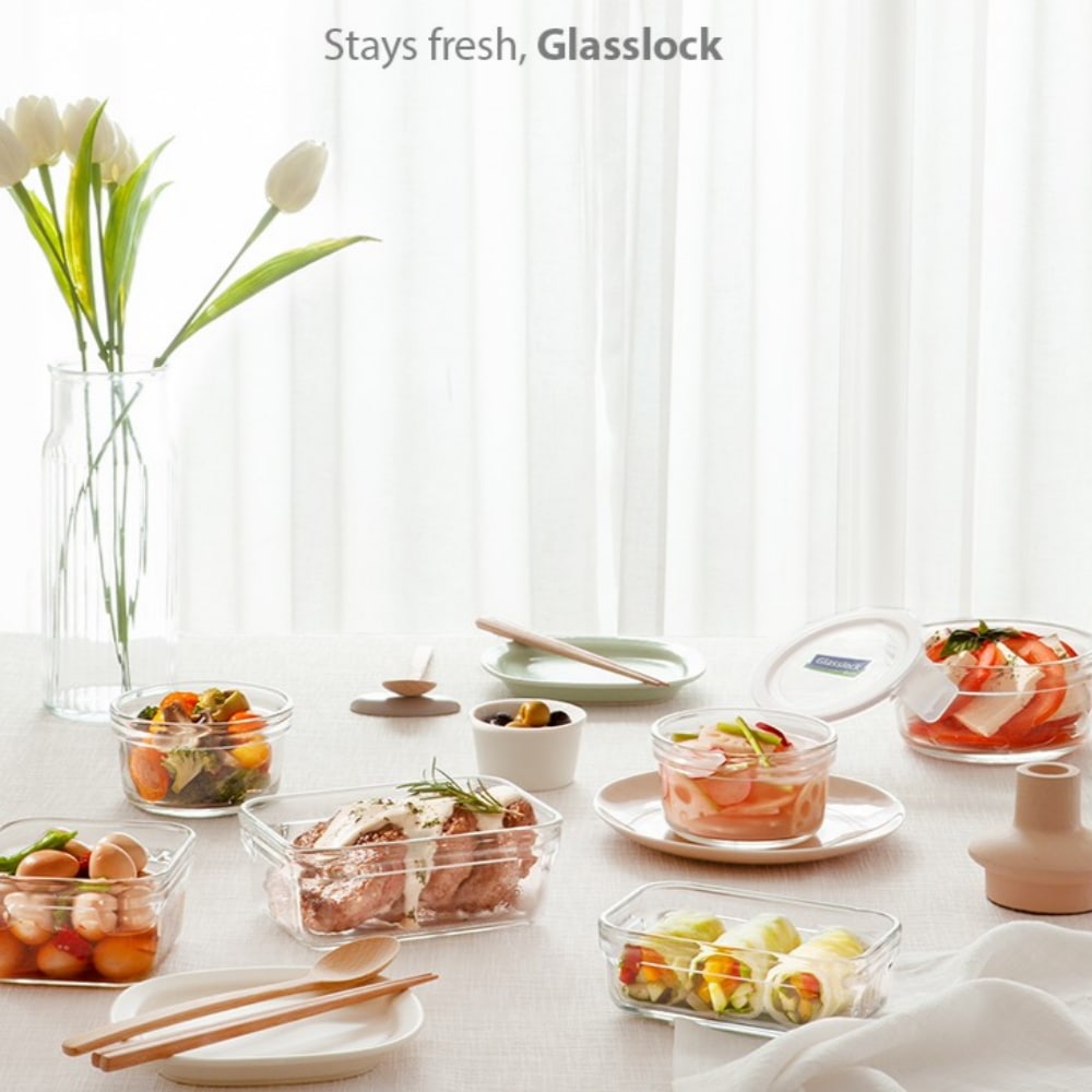 [Glasslock] ピュア ホワイト 混合 6組 ギフトセット おしゃれな デザイン ガラス 食品保管容器