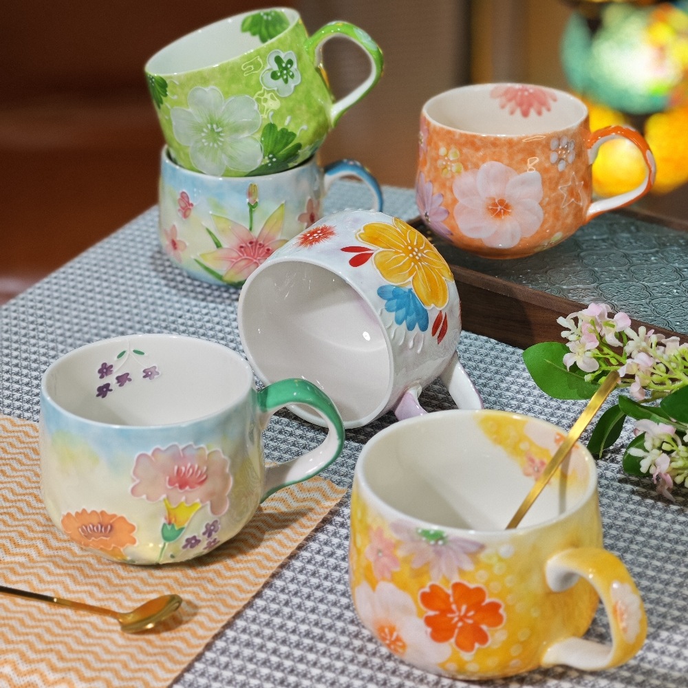 手書きマグカップ 高級 手描き 手作り　レーリフ 絵付けカップ 丸型　520ml　プレゼント用化粧箱　手提げ袋付き