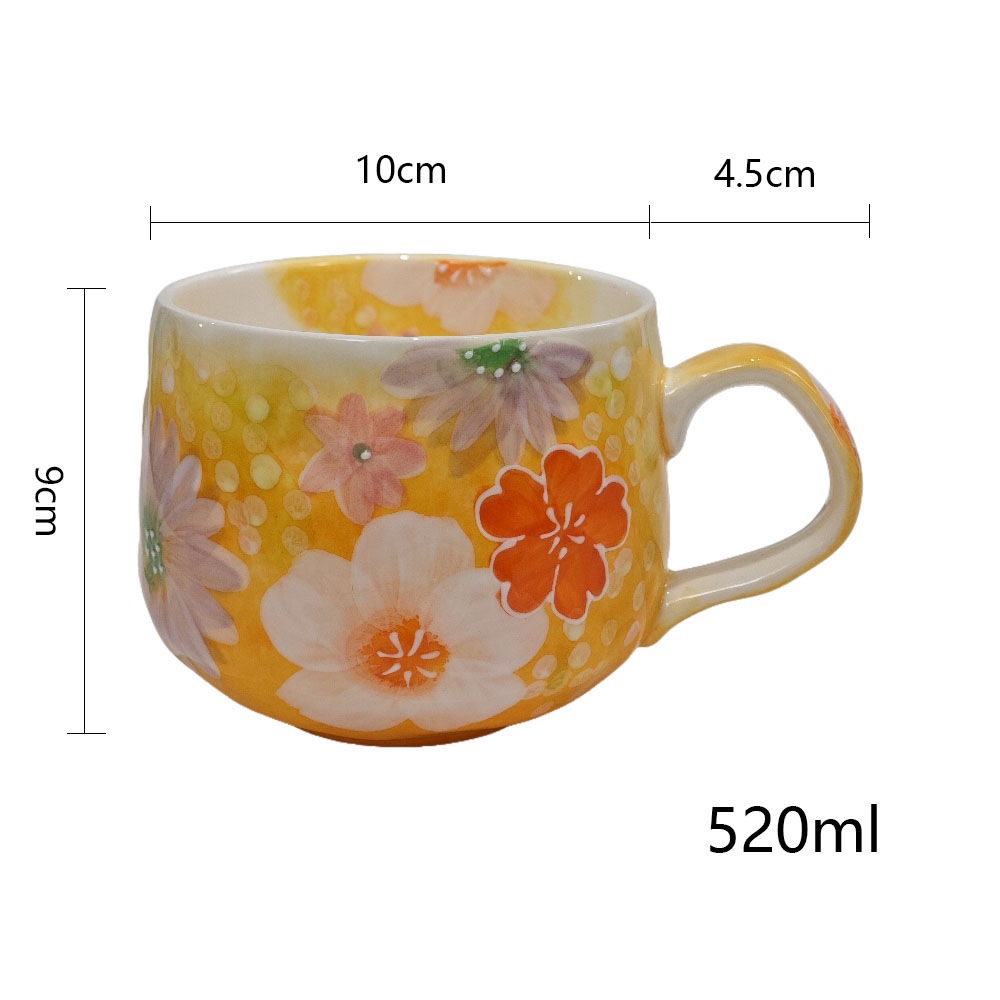 手書きマグカップ 高級 手描き 手作り　レーリフ 絵付けカップ 丸型　520ml　プレゼント用化粧箱　手提げ袋付き