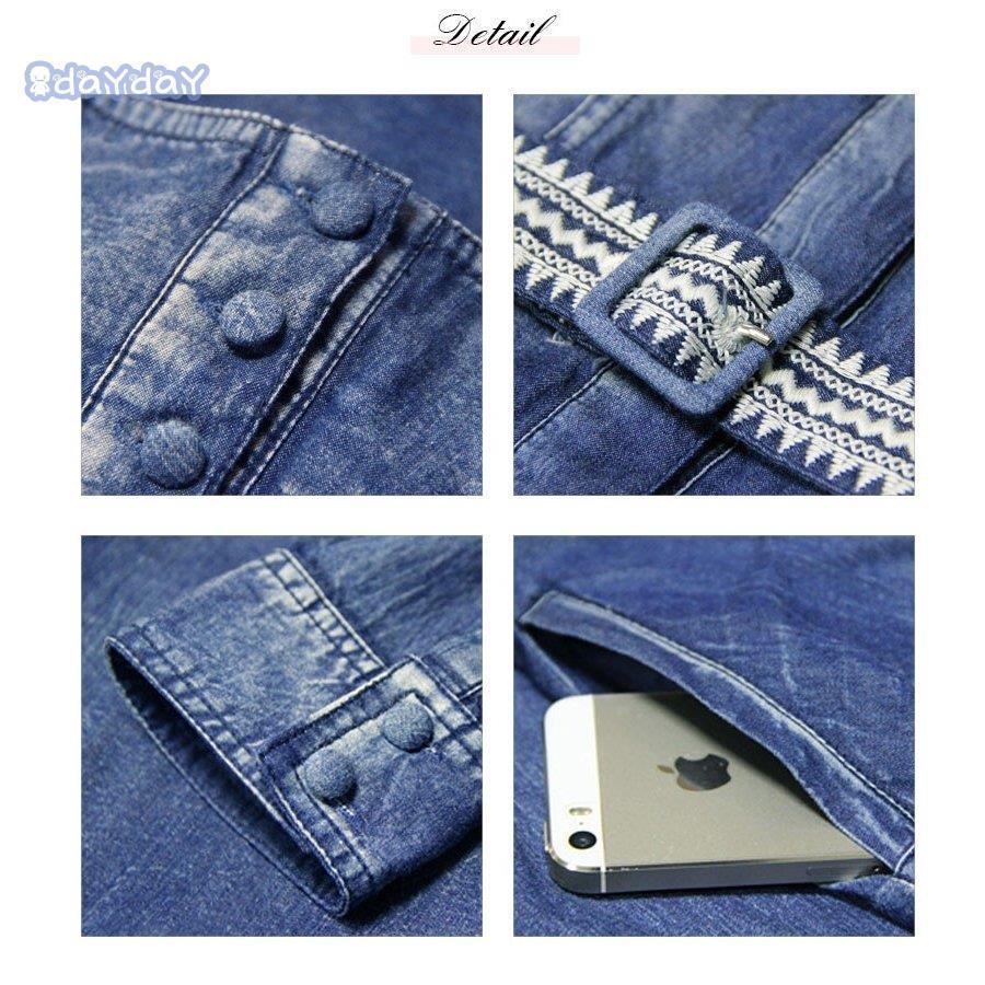 ワンピース レディース デニム マキシワンピース 長袖 ロング 大きいサイズ デニムワンピース ボリューム 付き フレア aライン 膝丈ワンピース リゾート