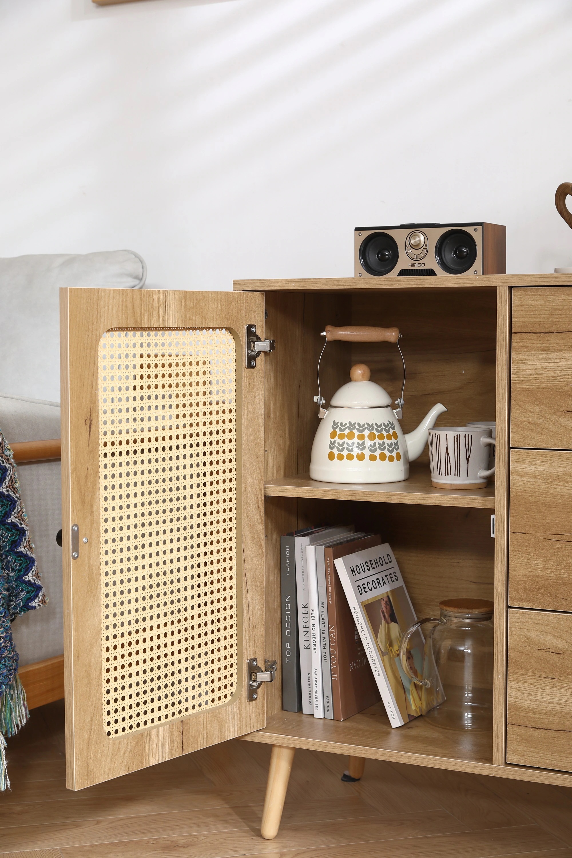 222キャビネット サイドボード チェストラタン調 ラタン風 引き出し付き 大容量 収納棚 リビング 収納 ローボード 収納チェスト2段 サイドボード 扉付き リビングボード 洋服 タンス 収納 箪笥