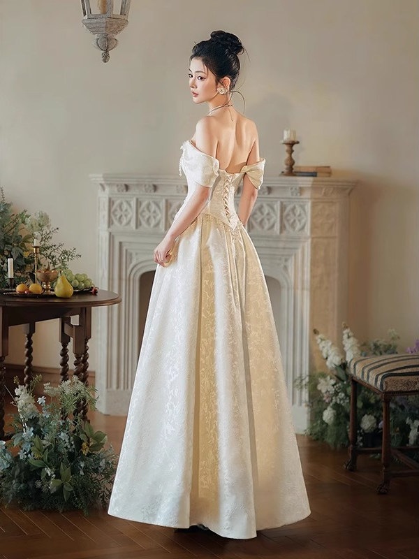 トーストドレス花嫁登録証明書ワンショルダーの婚約披露宴イブニングドレス女性用モーニングガウン