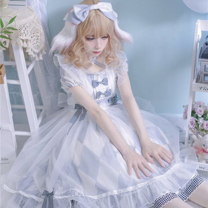 ツインアリスロリータブルーチェック柄カバースカート告白バルーンホームスカート ツインアリスロリータブルーチェック柄カバースカート告白バルーンホームスカート