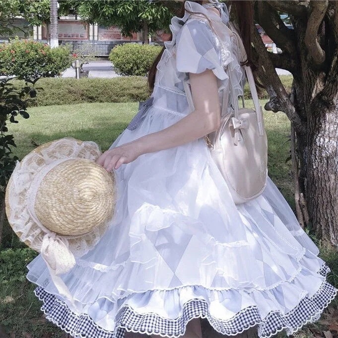 ツインアリスロリータブルーチェック柄カバースカート告白バルーンホームスカート ツインアリスロリータブルーチェック柄カバースカート告白バルーンホームスカート