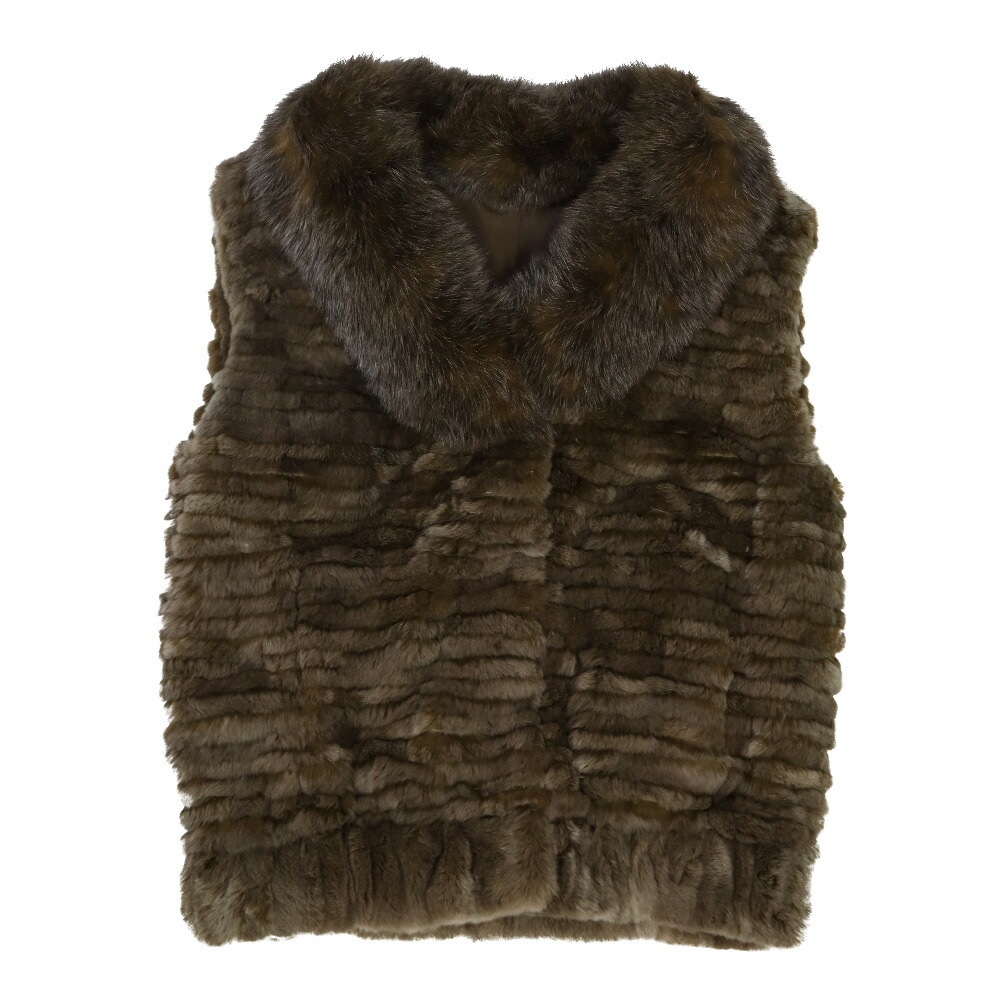 フォックス ファー 襟付き レッキスラビット ファー ベスト カーキ 送料無料 レディース ギフト プレゼント フォックス ファー 襟付き レッキスラビット ファー ベスト カーキ 送料無料 レディース ギフト プレゼント