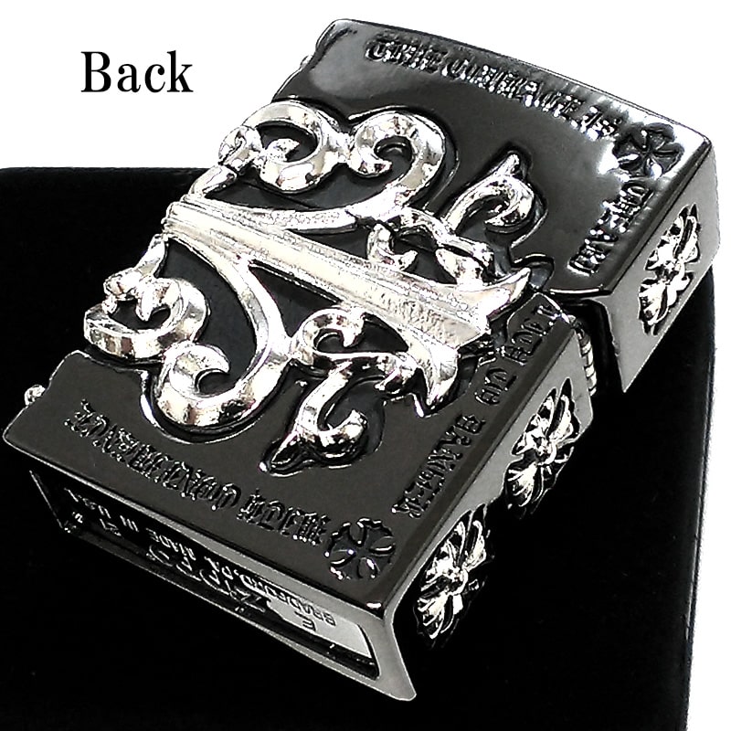 ZIPPO ライター メタルジャケット 超重厚 ブラックニッケル クロス ゴールド 黒銀 シルバー 大型3面メタル ジッポ ギフト 5面加工 彫刻デザイン メンズ 高級 アクセサリー 十字架