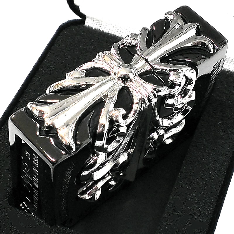 ZIPPO ライター メタルジャケット 超重厚 ブラックニッケル クロス ゴールド 黒銀 シルバー 大型3面メタル ジッポ ギフト 5面加工 彫刻デザイン メンズ 高級 アクセサリー 十字架