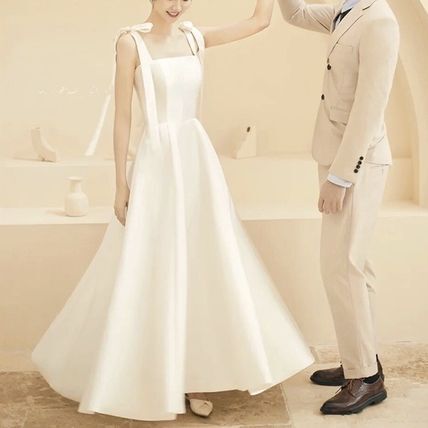 ウエディングドレス エレガント ハイウエスト Aライン無地 ロング ホームパーティーアイテム 結婚式二次会 きれいめ シンプル カジュアル 上品 おしゃれ かっこいい クール フォーマル 花嫁
