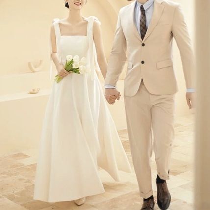 ウエディングドレス エレガント ハイウエスト Aライン無地 ロング ホームパーティーアイテム 結婚式二次会 きれいめ シンプル カジュアル 上品 おしゃれ かっこいい クール フォーマル 花嫁