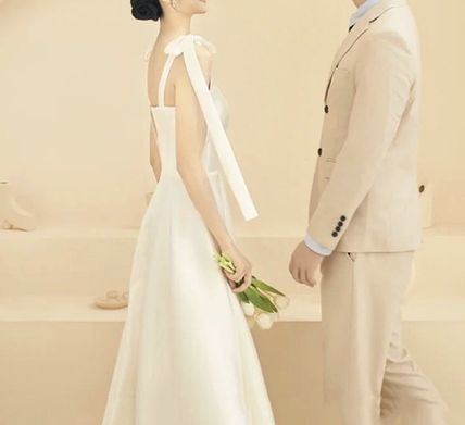 ウエディングドレス エレガント ハイウエスト Aライン無地 ロング ホームパーティーアイテム 結婚式二次会 きれいめ シンプル カジュアル 上品 おしゃれ かっこいい クール フォーマル 花嫁