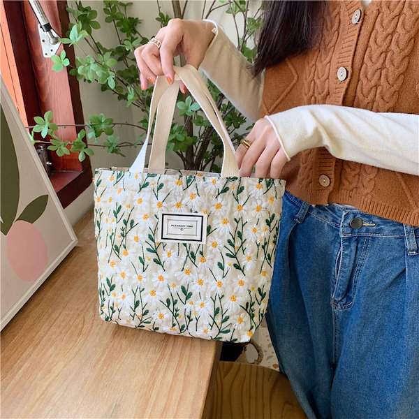 Qoo10] ins韓風 甘い刺繍 デイジー花 トート