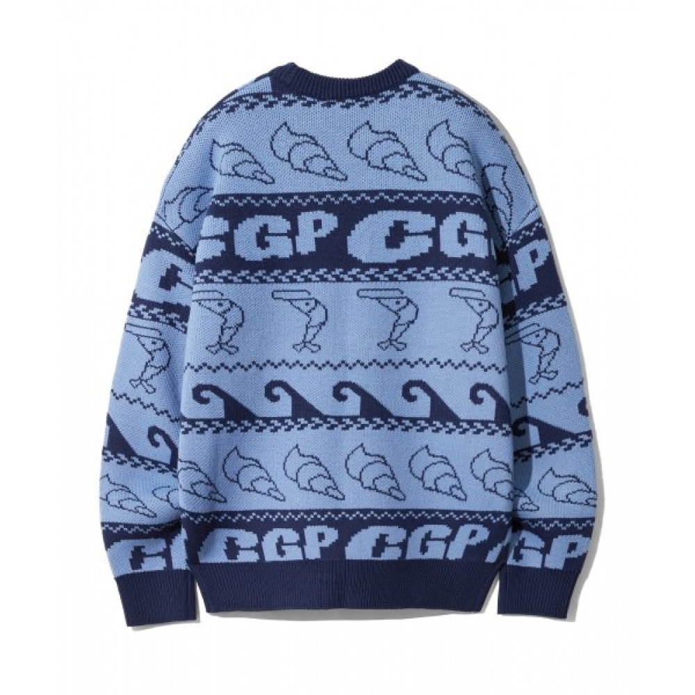 CODEGY (レディース) マリンジャカードオーバーフィットニット_ブルー CODEGY (レディース) マリンジャカードオーバーフィットニット_ブルー