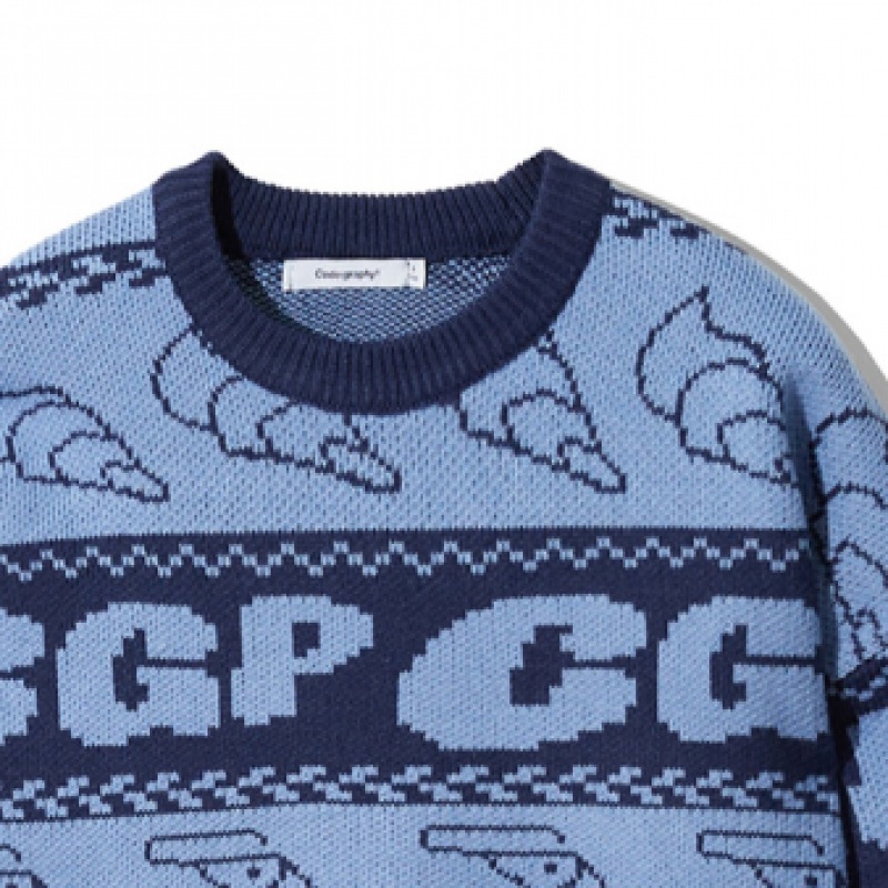 CODEGY (レディース) マリンジャカードオーバーフィットニット_ブルー CODEGY (レディース) マリンジャカードオーバーフィットニット_ブルー
