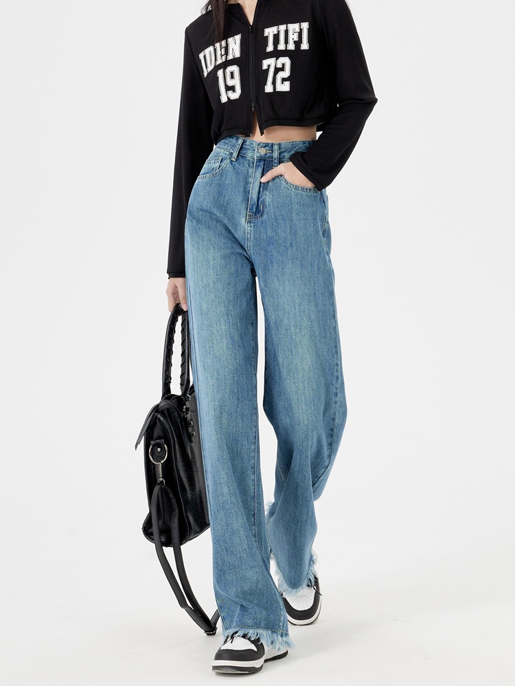 淡色生成りワイドレッグジーンズ女性春春冬春春冬春新作ハイウエストスlトレートルーズドレープドラッグパンツ