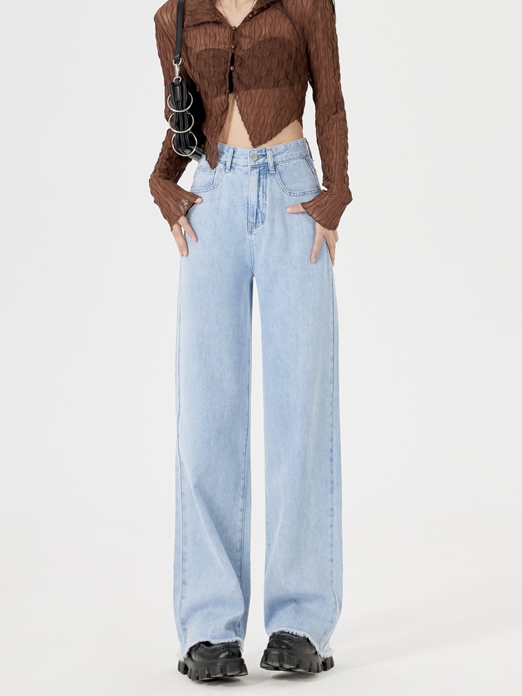 淡色生成りワイドレッグジーンズ女性春春冬春春冬春新作ハイウエストスlトレートルーズドレープドラッグパンツ