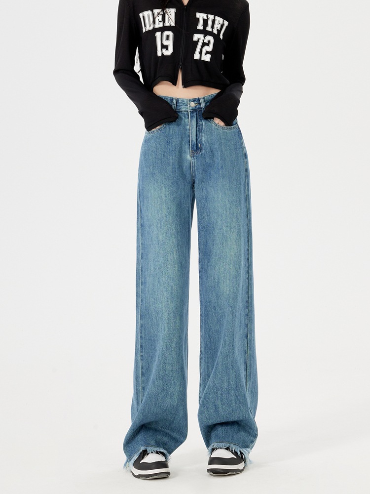 淡色生成りワイドレッグジーンズ女性春春冬春春冬春新作ハイウエストスlトレートルーズドレープドラッグパンツ